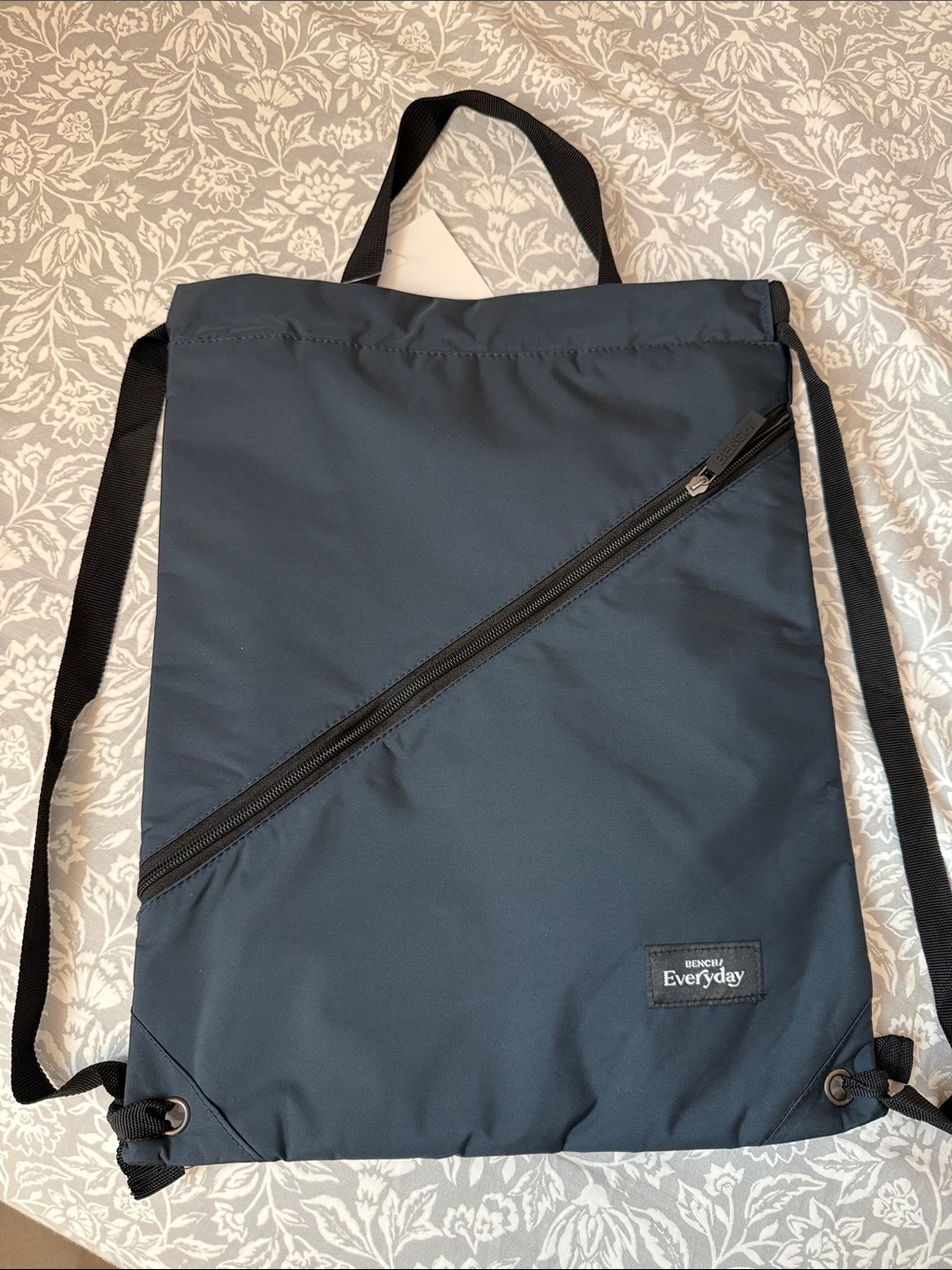 Bench Navy Drawstring Backpack with Diagonal Zip